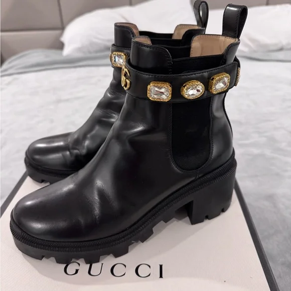 Gucci Black Leather Ankle Boots - Picture 1 of 11